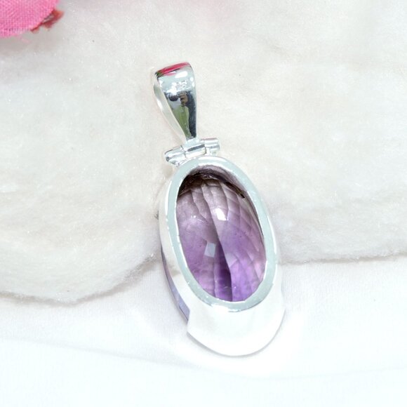 Amethyst Gemstone Pendant, 925 Sterling Silver, Purple Oval Cut Pendant, - Picture 3 of 5